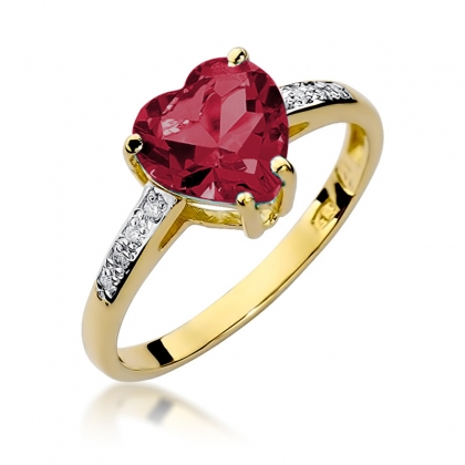 Pierścionek Serce z Rubinem 1,70ct i Brylantami ze złota próby 585. W-0031R